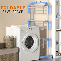 Séchoir à linge multifonctionnel 4 niveaux peu encombrant, pliable et extensible, grande étagère mobile avec roulettes