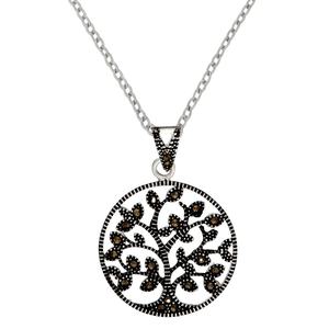 Ожерелье от производителя с уникальным дизайном из окисленного серебра, винтажное, под заказ, с изображением дерева жизни, коричневого фианита, марказита - Product Image 1