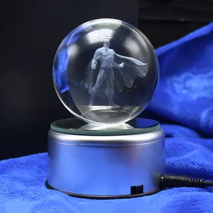 Amazon tedarikçisi 3d lazer kazınmış kristal cam ejderha LOL topu ile LED taban için doğum günü hediyesi