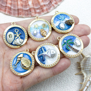 Nouvelles breloques tendance en métal, coquillages et étoiles <span class=keywords><strong>de</strong></span> mer sur fond bleu océan, pendentifs romantiques <span class=keywords><strong>de</strong></span> <span class=keywords><strong>jardin</strong></span> français, fleurs 3D, accessoires <span class=keywords><strong>de</strong></span> bijoux - Product Image 2