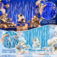 Rideau à franges métalliques bleu uni sur le thème de l'océan, toile de fond pour photomaton pour fêtes, anniversaires, mariages et événements festifs