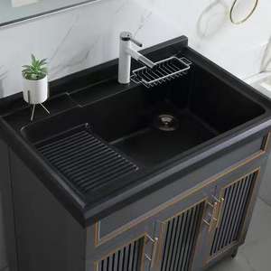 European Classic Apartment Solid Surface Black Bathroom Led Mirror <b>Tall</b> Cabinet CAD Design Vanity Combo - Product Image 3