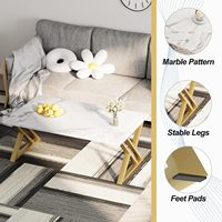 Mesa de Centro con Patas de Metal con Acabado Dorado, Muebles Contemporáneos para Sala de Estar, Mesas de Té Rectangulares, Mesa Baja