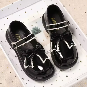 Zapatos deportivos de alta calidad para niñas, con punta redonda, ligeros, de cuero PU negro, zapatos de vestir a la moda, estilo casual para caminar. - Product Image 1
