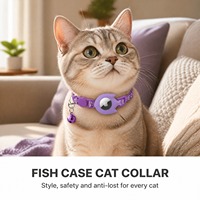 Collier pour chat moderne violet en silicone souple avec support de localisateur de poisson, boucle de sécurité réfléchissante anti-perte et traceur intelligent