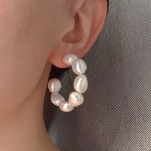 스털링 실버 925 빅 후프 천연 10-11mm 담수 바로크 진주 귀걸이 - Product Image 3