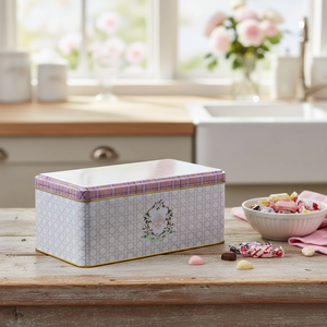 Rectangular Rosy 140x240x100mm Metal Storage Tin <b>Box</b> 3.1L Capacity Recyclable Food Grade Embossed Logo for Candy <b>Packing</b> - Product Image 3