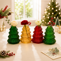 Mini vase en verre pour arbre de Noël, vase à fleurs en verre coloré et gaufré, centre de table de Noël, décoration de fête pour la maison