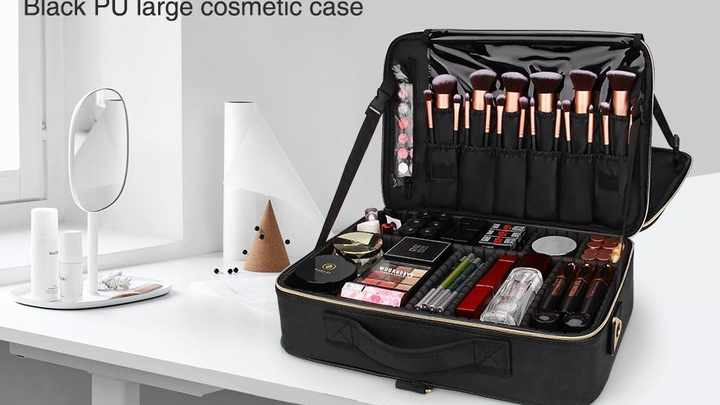 Relavel Travel Cosmetic Train Case Organizer Brush Holder