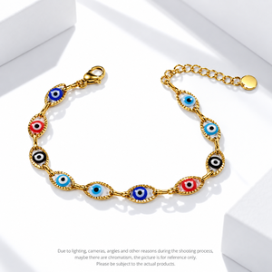 สร้อยข้อมือเคลือบสีรุ้งรูปดวงตา ทำจากสแตนเลสสตีล ชุบทอง 18K ด้วยวิธีสุญญากาศ พร้อมตัวล็อคปรับได้ - Product Image 1