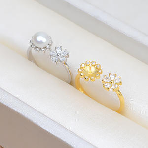 Anneau ouvert en argent S925, fleur, réglable, porte-bague 5-6, accessoires de bijoux en perles DIY, 108 outils et équipements de bijouterie - Product Image 2