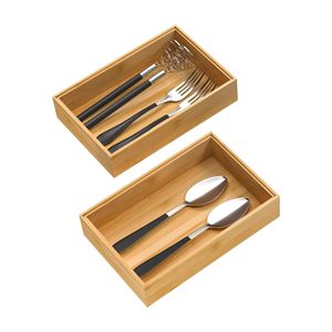 Organisateur de tiroir de cuisine le moins cher organisateur de tiroir en bambou empilable organisateur d'ustensiles pour le rangement de la cuisine, boîte de rangement en bambou - Product Image 1