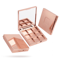Palette de fards à paupières vide carrée 9 compartiments, en plastique AB, plaqué or rose, portable, avec couvercle articulé miroir pour