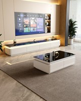 Ensemble table basse et meuble TV en bois massif avec éclairage d'ambiance LED, console multimédia pour salon