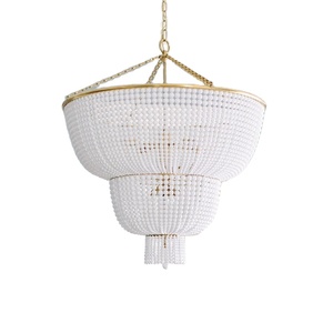 Amerikan klasik BOHEMIA Modern ahşap sanat İskandinav tavan aydınlatma avize beyaz ahşap boncuk tasarım oturma kolye ışıkları için - Product Image 1