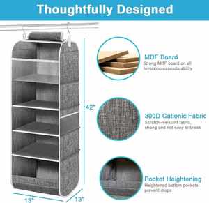 Foldable Fabric Hanging <b>Storage</b> Organizer 5 Shelves <b>Collapsible</b> Hanging Closet Shelves Hanging Organizer - Product Image 6