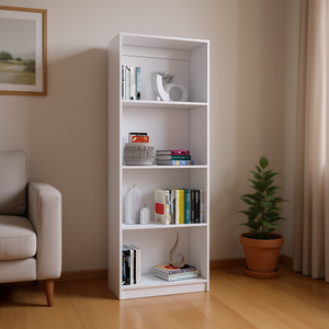 Étagère blanche à niveaux, 4 étagères, en bois, style moderne minimaliste, meuble de salon, étagère de rangement autoportante pour la maison - Product Image 2