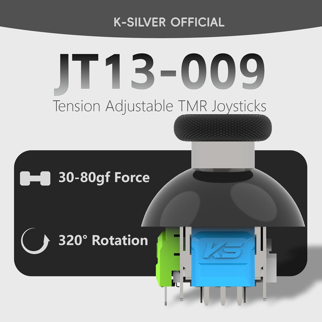 K-SILVER JT13-009 320° Tension Adjustable TMR Magnetic Joystick For PS5 30-80gf Force Anti-drift Stick Repair Module