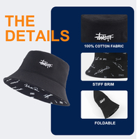 Topi Bucket Lebar Berpinggiran Dua Sisi Custom Logo Print Huruf Katun Dicuci Unisex Travel Gaya Jepang Korea Topi Matahari Musim Panas Kasual