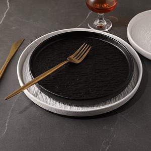 Platos de Porcelana con Textura de <span class=keywords><strong>Roca</strong></span> Nórdica, Platos de Restaurante de 8, 9 y 10 Pulgadas, Platos Redondos de Cerámica de <span class=keywords><strong>Gres</strong></span> Blanco y Negro - Product Image 4