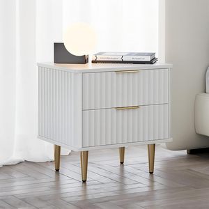Mesita de noche blanca moderna con 2 cajones, mesita de noche con patas de <span class=keywords><strong>metal</strong></span> dorado para dormitorio, sala de estar - Product Image 5