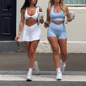 <span class=keywords><strong>Ensemble</strong></span> deux pièces pour femmes, vêtements d'été, yoga, gym, fitness, blanc, <span class=keywords><strong>ensemble</strong></span> haut court à bretelles spaghetti et <span class=keywords><strong>jupe</strong></span> pour femmes - Product Image 1