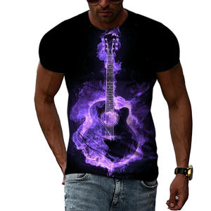 Flame 3D imprimé guitare T-Shirt pour hommes grande taille personnalisé Instruments de musique Jersey avec motif Design OEM ODM T-shirts - Product Image 3