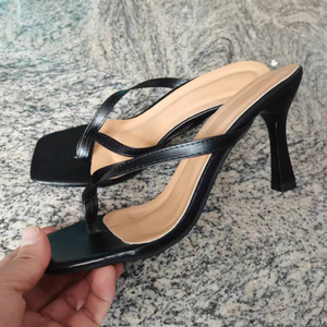 Женские сандалии из ПУ кожи, Нескользящие шлепанцы на высоком каблуке, квадратный носок, сланцы - Product Image 6