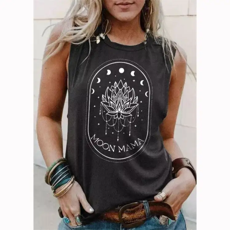 Moon Mama Lotus Sleeveless Shirts for Women Graphic Letter Print Customized Tank Top