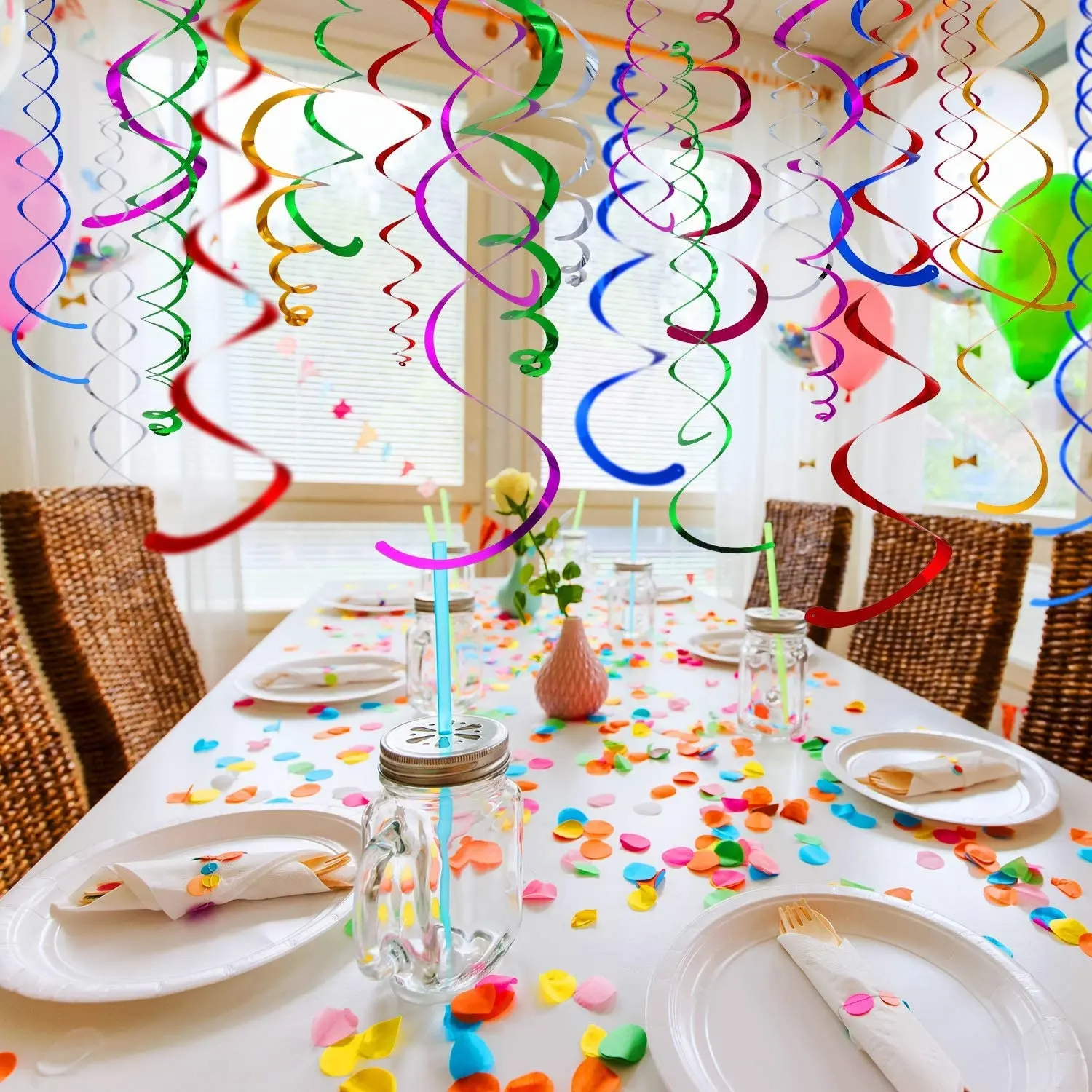 Ensemble de fournitures de fête multicolores, décorations en plastique à suspendre, 12 paquets pour noël, anniversaire, mariage, réunions