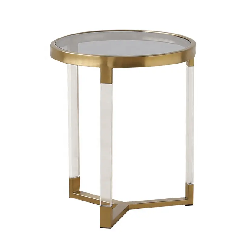 Jonathan adler Modern Metal Stainless Steel Small Round Living Room Glass Counter top clear Acrylic Side Table