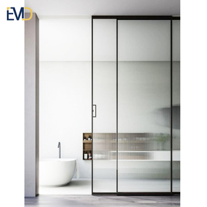Portes coulissantes noires en verre à <span class=keywords><strong>cadre</strong></span> mince cloison de séparation intérieure de patio porte coulissante en verre cannelé - Product Image 6