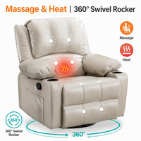 Fauteuil inclinable pivotant en cuir PU VANBOW avec fonction de massage par vibration et de chauffage, canapé simple inclinable et pivotant à 360 degrés