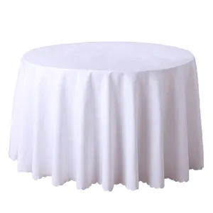 럭셔리 호텔 웨딩 파티 이벤트 장식 면 식탁보 일반 직조 솔리드 120 인치 화이트 라운드 폴리에스터 테이블 천