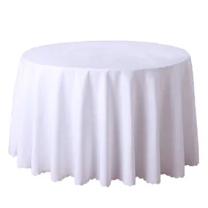 Custom Luxury Polyester Cotton Tablecloth Plain Weave Solid 120 White Round Table Cloth For Hotel Wedding Party Event Decoration