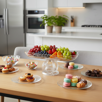 Gegraveerde bladmotief glazen fruitschaal met gedraaide knoopvoet, decoratieve glazen compot schaal voor tafelblad, Ramadan huisdecoratie