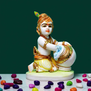 Estatua Artesanal de Resina con Polvo de Mármol de Laddu Gopal Krishna |   Figuras Hechas a Mano para Decoración de Mesa |   Decoración Espiritual y para el Hogar - Product Image 1
