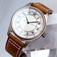 Montre-bracelet de pilote vintage 39mm NH35A Mouvement automatique T2 Boîtier en titane 200m Montre mécanique de plongée étanche Bracelet en cuir pour hommes
