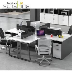 Elegant White Metallic Frame Wooden office workstation desk Staff Office Desk Computer Screen Desks and Chairs set