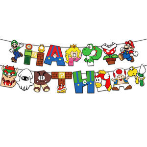 Décorations de fête d'anniversaire pour enfants : guirlande de bannière joyeux anniversaire Super <span class=keywords><strong>Mario</strong></span>, fournitures de fond de scène sur le thème - Product Image 2