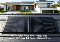 Tuile solaire en verre BIPV étanche IP67, panneaux solaires monocristallins en silicium entièrement noirs sur mesure pour usage résidentiel