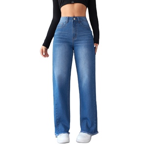 Jeans a <span class=keywords><strong>Vita</strong></span> <span class=keywords><strong>Alta</strong></span> da <span class=keywords><strong>Donna</strong></span>, <span class=keywords><strong>Pantaloni</strong></span> Larghi in Denim, Gamba Dritta - Product Image 1