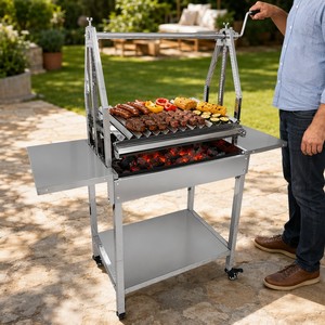Barbecue argentin manuel en acier inoxydable de qualité supérieure, hauteur réglable, poignée à manivelle, charbon de bois, 3-5 personnes, facile à assembler - Product Image 3