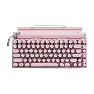 Клавиатура Механическая Проводная в стиле ретро, клавиатура с круглыми клавишами в стиле панк, светодиодной подсветкой, USB, голубой переключатель, розовая, для пишущей машинки