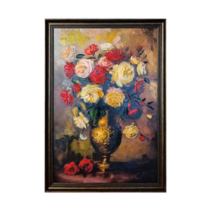 Arte da parete <span class=keywords><strong>vaso</strong></span> d'oro lusso rosa rilievo 3D pittura a olio natura morta decorazione casa - Product Image 6