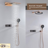 Ensemble de douche encastré tout cuivre à poignée unique avec affichage numérique intelligent thermostatique mural et jet de pluie