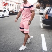 PASUXI Ensemble Homme Décontracté d'Été, Tendance Mode Sportif, Bicolore, à Manches Courtes, Col Rond Ample