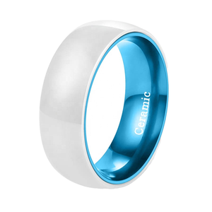 POYA gioielli 8mm anello in ceramica bianco lucido con manicotto in alluminio anodizzato blu chiaro intarsio <span class=keywords><strong>fedi</strong></span> nuziali per uomo e donna - Product Image 1