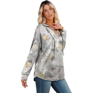 Sweat-shirt à capuche pour femmes, mode automne, sweat-shirt à manches longues avec imprimé feuilles, hauts décontractés 2XL - Product Image 4