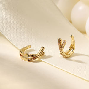 Trendy Double-Deck Zircon Pave Cuff Pendiente Latón Pave CZ Overcross Geométrico Clip en pendientes Adecuado <span class=keywords><strong>sin</strong></span> <span class=keywords><strong>agujero</strong></span> <span class=keywords><strong>Piercing</strong></span> - Product Image 4